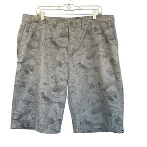 Quiksilver Shorts Mens 40 Sailor Nautical Gray‎ Flat Front Casual Anchor Roses